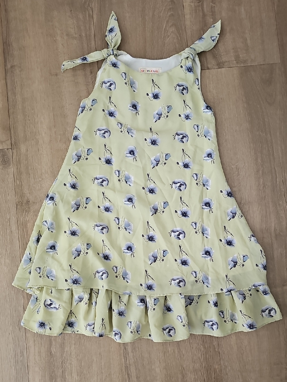 Little QQ Girls Floral Tie-Shoulder Sundress - Light Green Size 7-8 Girls